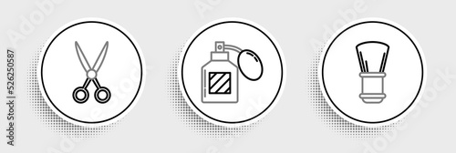 Set line Shaving brush  Scissors hairdresser and Aftershave icon. Vector