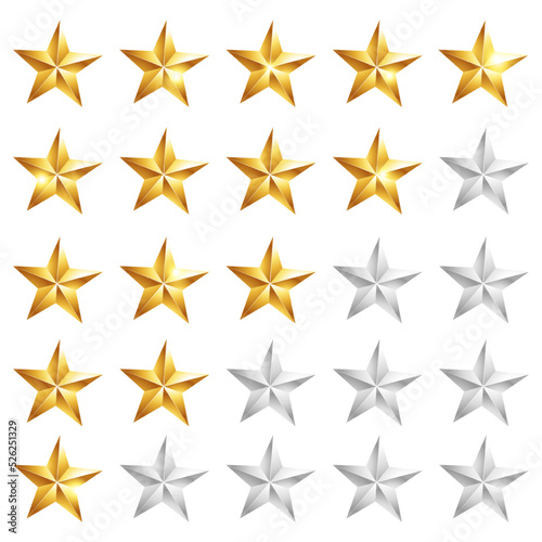 Golden star rating icon. Isolated badge set. Quality, feedback, experience, level concepts. Vector illustration isolated on white background. Web site page and mobile app design. 