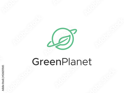 leave and planet logo design template 