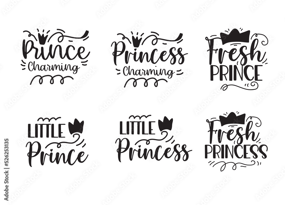 Princess and Prince  Hand lettering illustration for your design