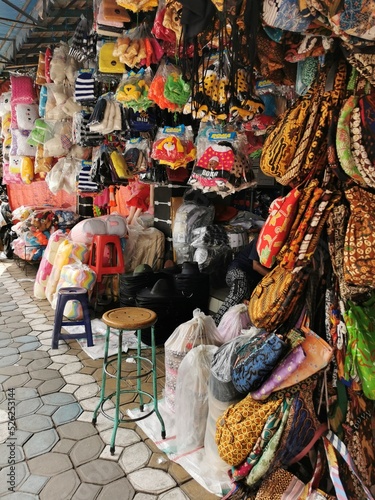 a traditional market that sells batik clothes and bags in Central Java, Indonesia