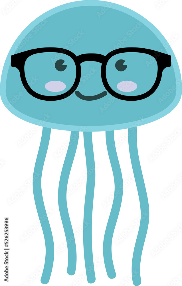 Geek Jellyfish Animal Cartoon Character. Sea Jellies.