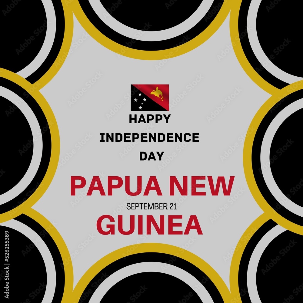 September 21st Happy Independence Day of Papua New Guinea poster design with flag and bold text. Independence Day celebrations Unique design with frame border in flag colours 2022.