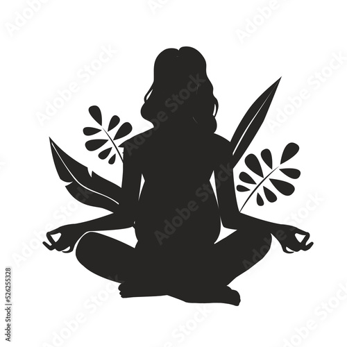  The silhouette of a pregnant woman in the lotus position in the house. Vector illustration. The concept of a healthy lifestyle, yoga, sports at home for pregnant.