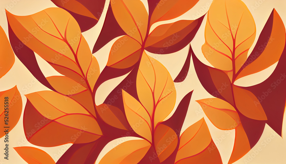 Colorful autumn leaves flat pattern. Leaf texture. Dead leaves illustration. Graphic design of fall season. Simple minimal backdrop. Ideal for web banner or wallpaper. 