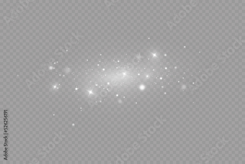 Dust sparks and stars shine with a special light. Christmas light effect. Glittering particles of magic dust.Vector sparkles on a transparent background.