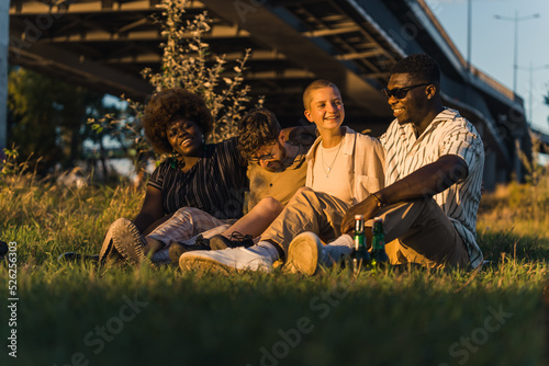 a perfect summer day with friends, full shot friendship concept. High quality photo