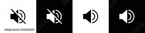 Speaker in line and flat style icon. volume icon vector. loudspeaker icon vector. Mute and unmute volume sound flat vector icons for video apps and websites