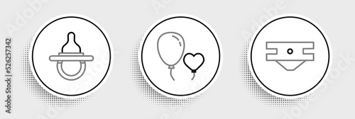 Set line Baby absorbent diaper, dummy pacifier and Balloons in form of heart icon. Vector