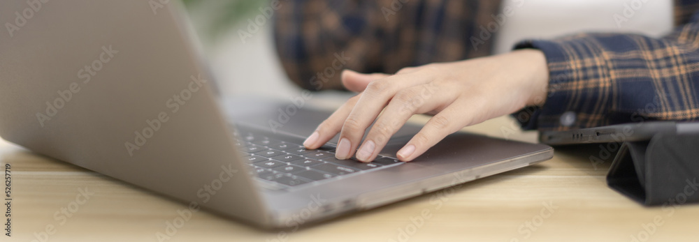 Beautiful Asian woman uses laptop to communicate work, Working from home at home happily, Freelancers work or learn in private rooms at home, Online communication, Home lifestyle. Beautiful Asian woman uses laptop to communicate work, Working from home at home happily, Freelancers work or learn in private rooms at home, Online communication, Home lifestyle.