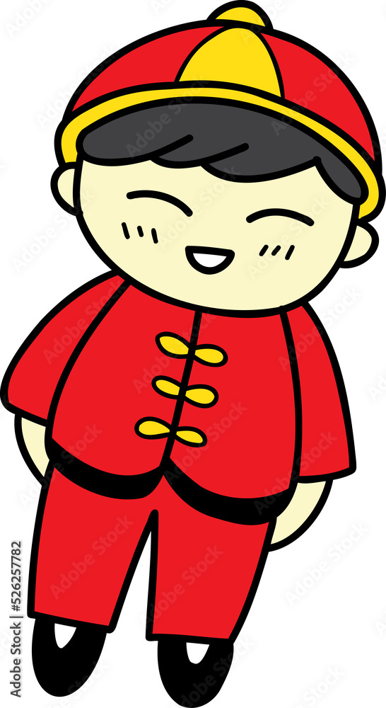 hand drawn Chinese boy in red dress illustration on transparent background hand drawn Chinese boy in red dress illustration on transparent background
