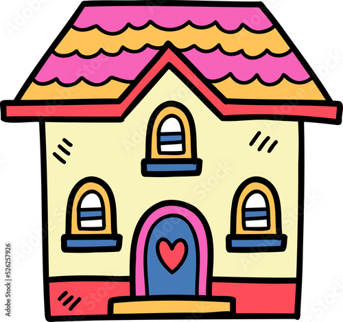 hand drawn cute two storey house illustration on transparent background
