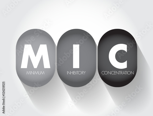 MIC Minimum Inhibitory Concentration - lowest concentration of a chemical, usually a drug, which prevents visible growth of a bacteria, acronym text concept background