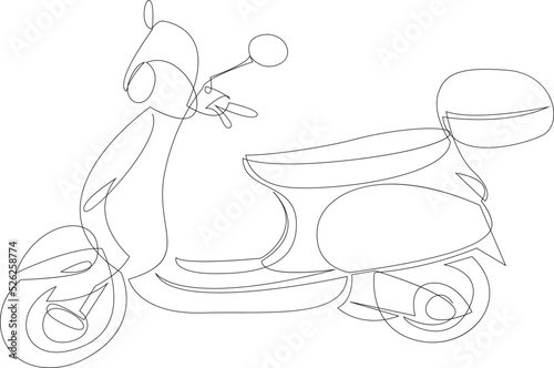 Classic scooter continuous one line drawing. Classical scooter motorcycle. Vintage Asian underbone motorbike logo. Vector illustration.