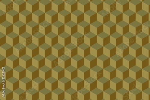 Abstract seamless vector cubic background. Isometric cubes of greenish shades, geometric pattern
