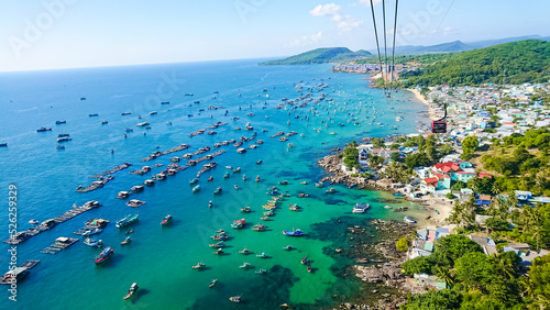 The cable car on the island of Phu Quoc. Thom Island. The cable car has a total length of 7.9 km. It is listed in the Guinness Book of Records.  photo