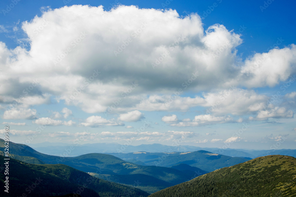Fototapeta premium View of the blue sky and mountain landscape. The scene is early in the morning. Mountain natural landscape
