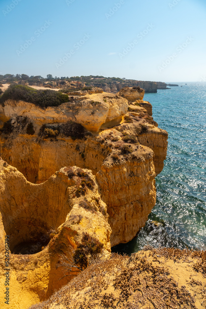 Beautiful coastline in summer at Praia da Coelha, Algarve, Albufeira. Portugal
