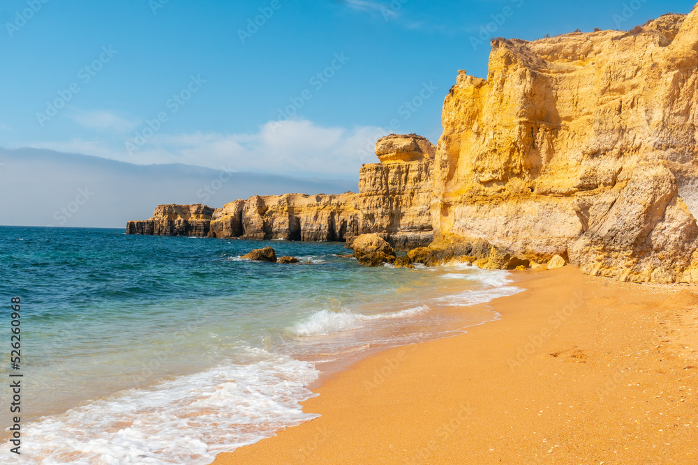 Beautiful beach in summer at Praia da Coelha, Algarve, Albufeira. Portugal