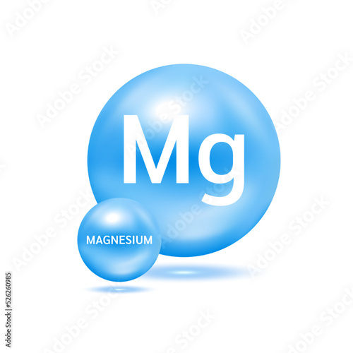 Magnesium molecule models blue.  Ecology and biochemistry concept. Isolated spheres on white background. 3D Vector Illustration.