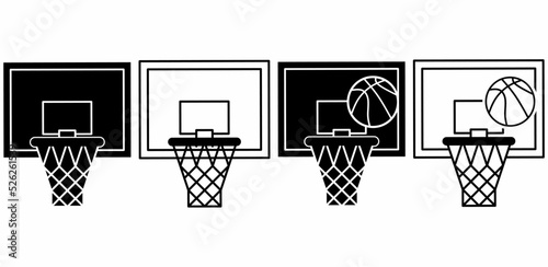 ball and basketball hoop icon set isolated on white background