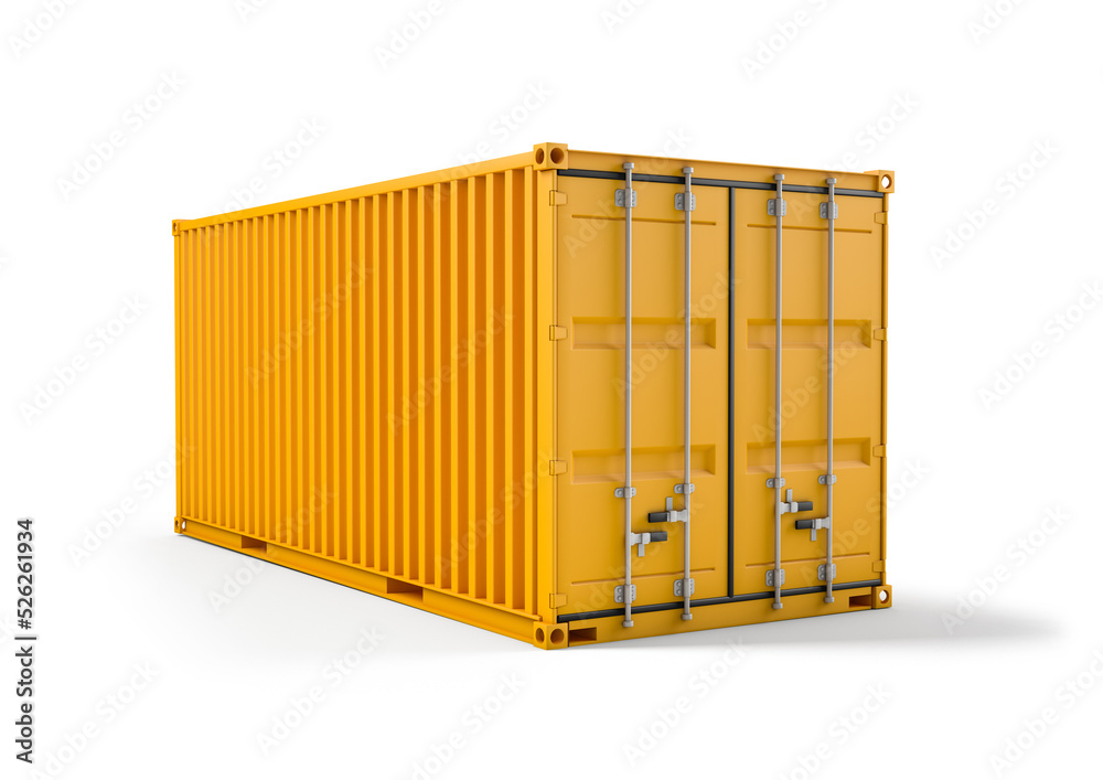 Yellow cargo container isolated on white background