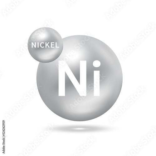Nickel molecule models silver. Ecology and biochemistry concept. Isolated spheres on white background. 3D Vector Illustration.