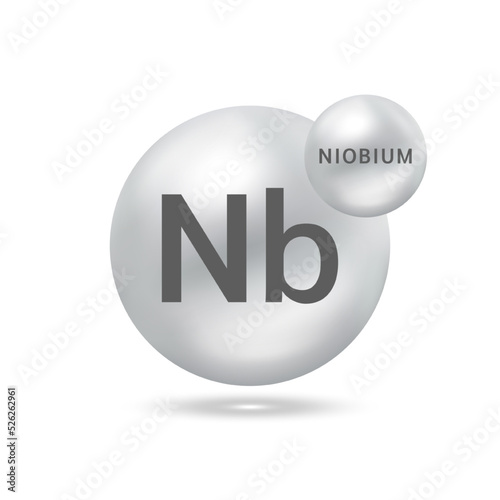 Niobium molecule models silver. Ecology and biochemistry concept. Isolated spheres on white background. 3D Vector Illustration.