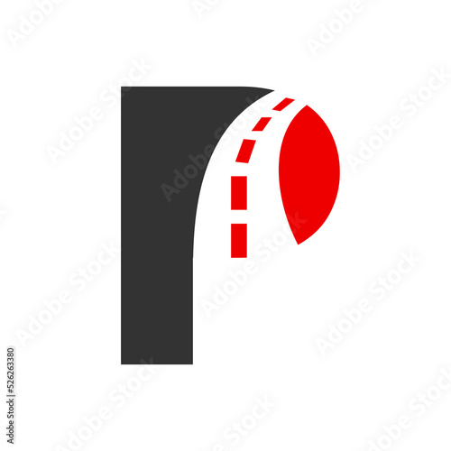 Letter P Transportation Logo Based On Road Path Symbol Vector Template