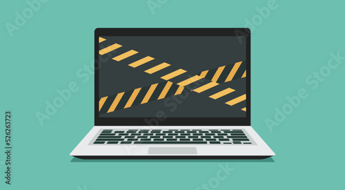 computer laptop server system maintenance concept, technical error and service, vector flat illustration 