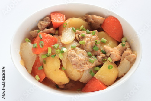 Asian food, braised chicken and potato with carrot 