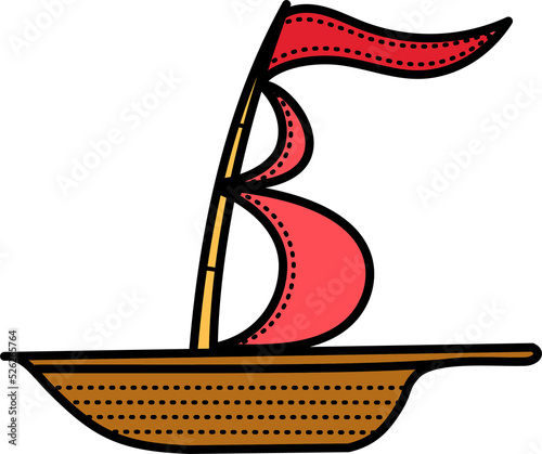 Sailboat with scarlet sails. Colored flat illustration.