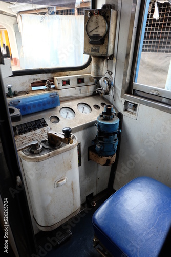 Retro Thai diesel train driver's room