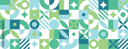 Abstract modern background with geometric shapes. Squares, circles, triangles, stripes. Bauhaus style. Set with graphic elements. Seamless pattern. Design in minimal flat style. Vector illustration.