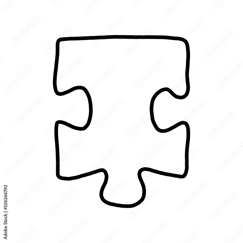 Piece of the puzzle. A hand-drawn outline drawing with a black line on white. Piece of the puzzle. A hand-drawn outline drawing with a black line on white.