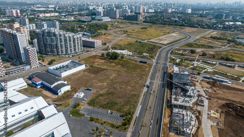 panoramic drone view of the infrastructure of the scientific and residential cluster in the Skolkovo district on a sunny day panoramic drone view of the infrastructure of the scientific and residential cluster in the Skolkovo district on a sunny day