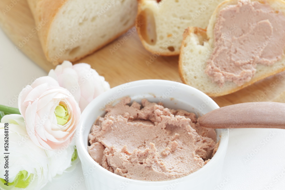 Foie Gras paste for gourmet, a pate made from goose liver and French bread Foie Gras paste for gourmet, a pate made from goose liver and French bread