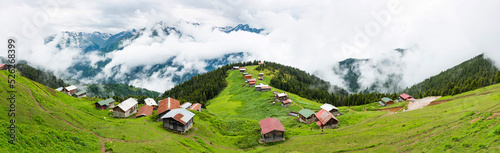 POKUT PLATEAU panoramic view with Kackar Mountains. This plateau located in Camlihemsin district of Rize province. Kackar Mountains region. Rize, Turkey.