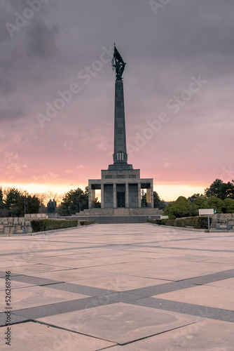 Amazing sunset over the Slavin memorial in Bratislava   Slovakia  reminiscent of soviet soldiers