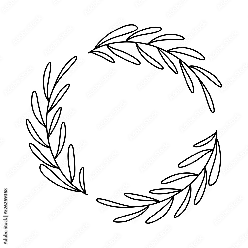 Leaves doodle floral wreath. Vector decorative round frame.