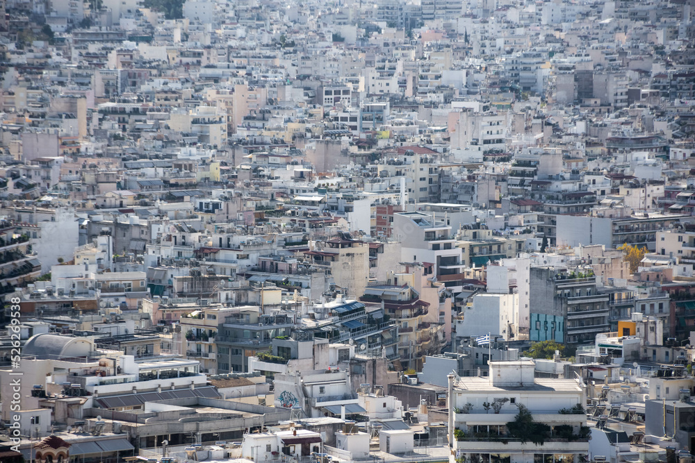 ATHENS, GREECE, 12 DECEMBER 2021 Amazing cityscape of Athens from above