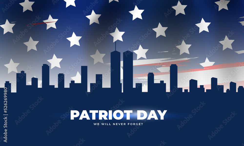 Fototapeta premium US Patriot Day illustration. patriotic templates for greeting cards, posters, banners. American flag, holiday message. We will never forget the Victims of 9.11 Terrorist Attacks