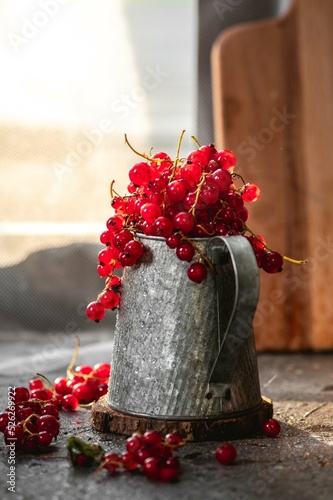 Still life of Red currants on vintage background