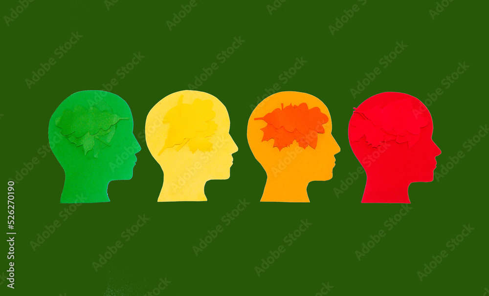 heads with autumn leaf brain, change from summer to autumn, creative art design
heads with autumn leaf brain, change from summer to autumn, creative art design
