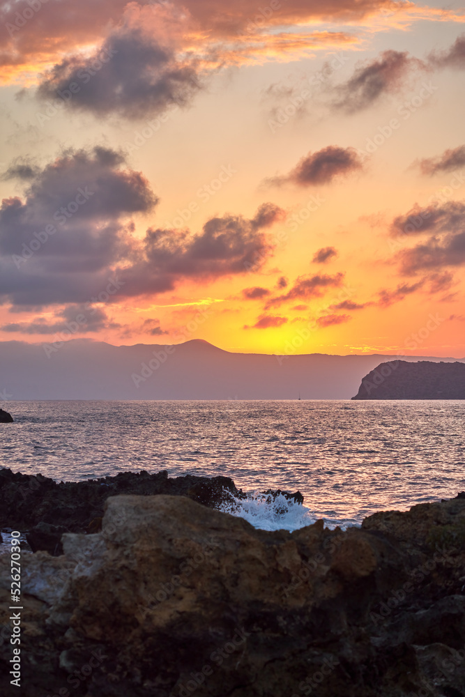 Beautiful sea and waves at sunset