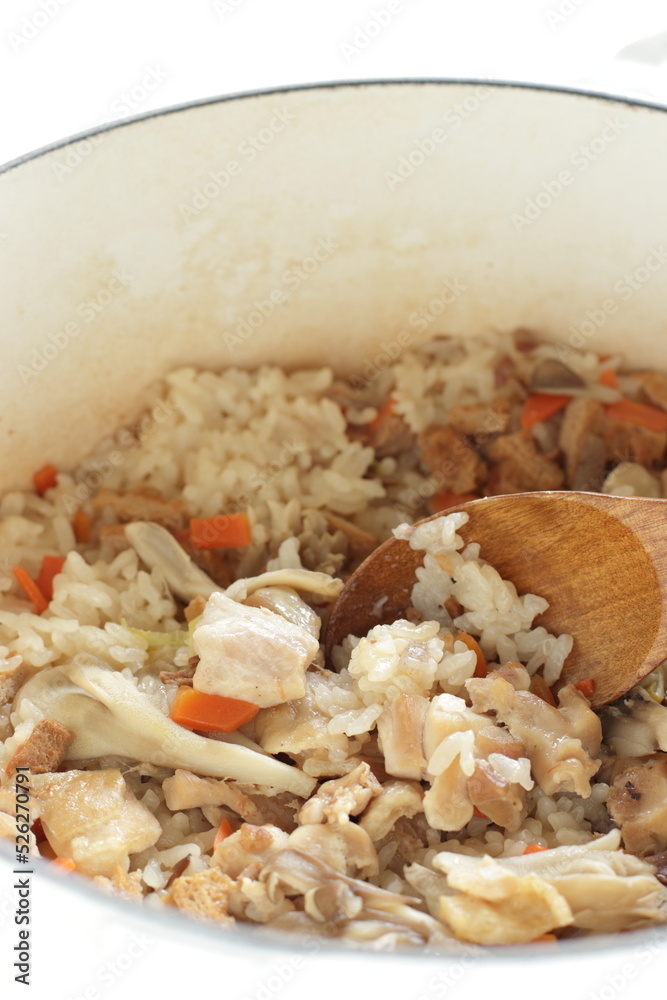 Japanese food, Maitake mushroom and chicken mixed rice Japanese food, Maitake mushroom and chicken mixed rice