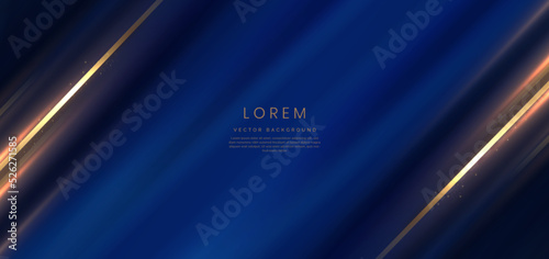 Blue elegant luxury background with golden lines diagonal lighting effect and sparkling with copy space for text. photo