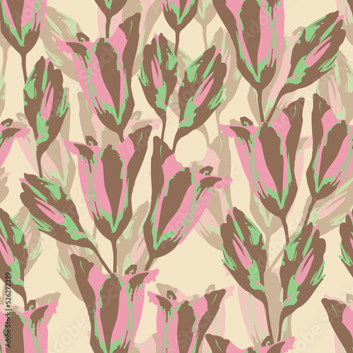 seamless plants pattern background with pastel abstract flowers , greeting card or fabric
