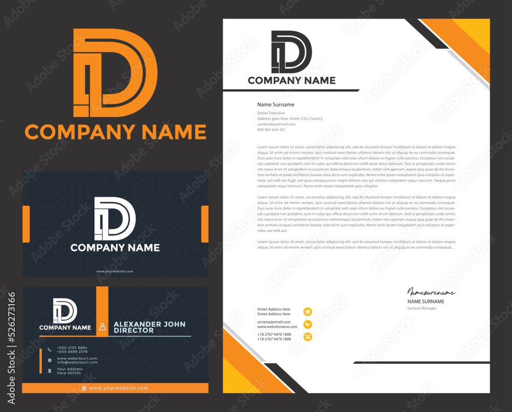 Premium letter D Logo Design with a business card and letterhead design ...