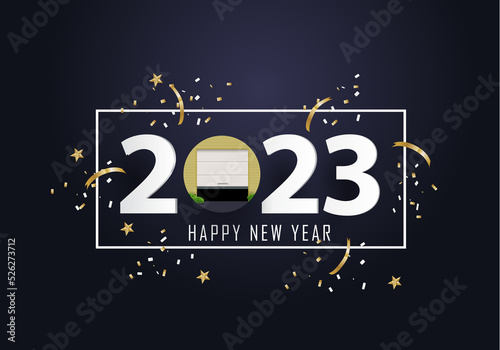 Happy new year 2023. 2023 with garage door icon